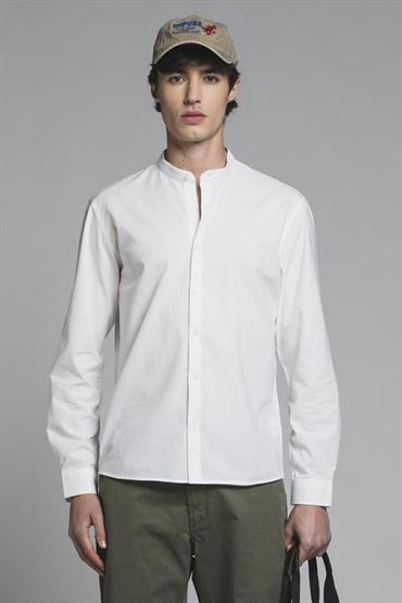 COREANA COLLAR L/S MIXED LINEN S.WASH F/D WHITE