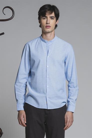 COREANA COLLAR L/S MIXED LINEN S.WASH F/D SKY