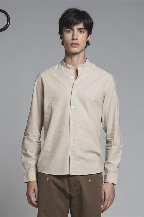 COREANA COLLAR L/S MIXED LINEN S.WASH F/D ECRU