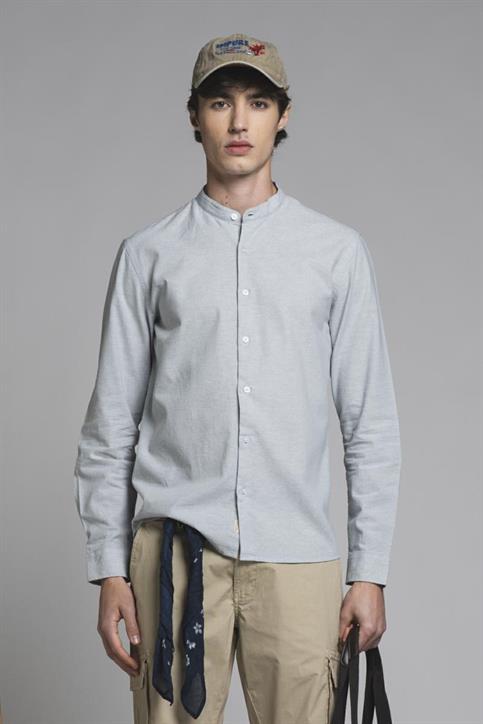 COREANA COLLAR L/S MIXED LINEN S.WASH F/D ACQUA