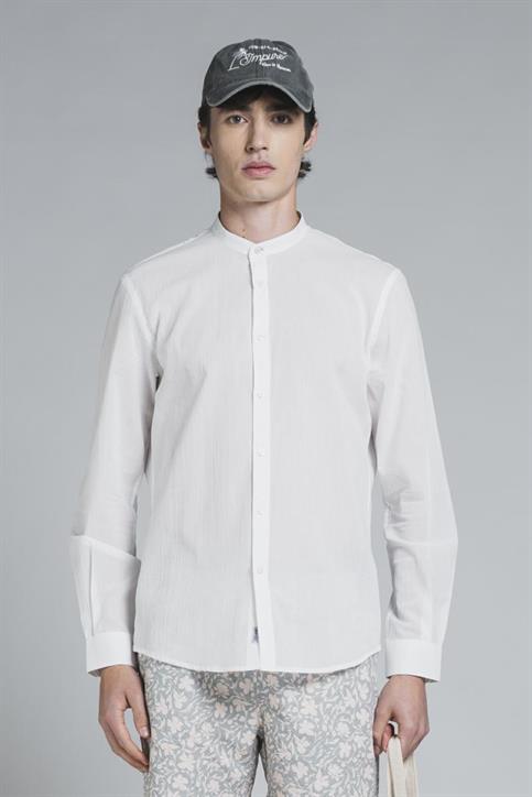 COREANA COLLAR L/S SLIM 100% CTN VOILE Y/D WHITE