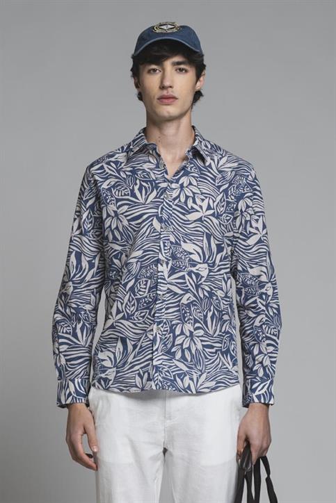 ITALIAN COLLAR L/S SLIM 100% CTN S.WASH NAVY
