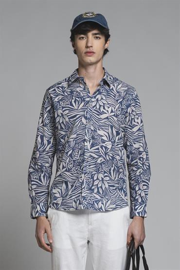 ITALIAN COLLAR L/S SLIM 100% CTN S.WASH NAVY