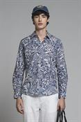 ITALIAN COLLAR L/S SLIM 100% CTN S.WASH NAVY