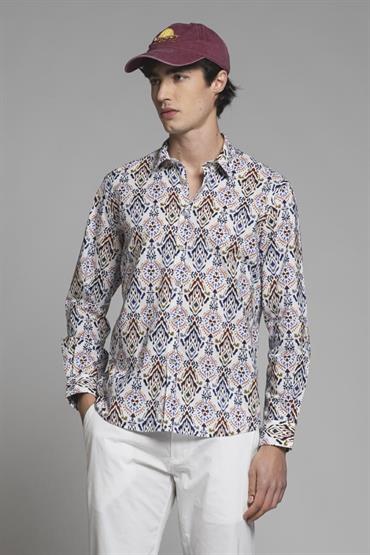ITALIAN COLLAR L/S SLIM 100% CTN S.WASH MULTICOLOR