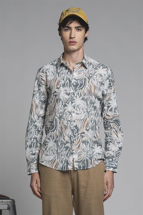 ITALIAN COLLAR L/S SLIM LIN/CTN S.WASH GREEN
