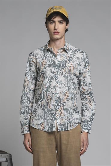 ITALIAN COLLAR L/S SLIM LIN/CTN S.WASH GREEN