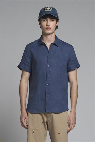 ITALIAN COLLAR S/S 100% LINEN F/D DENIM