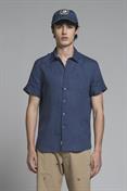 ITALIAN COLLAR S/S 100% LINEN F/D DENIM