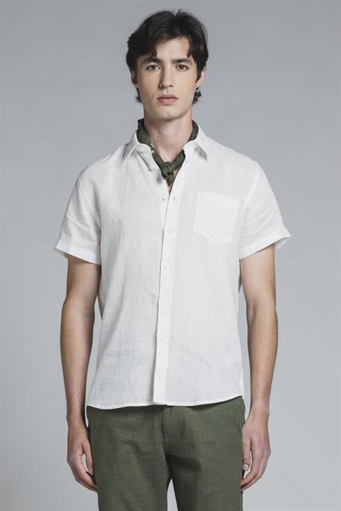 ITALIAN COLLAR S/S 100% LINEN F/D WHITE