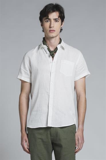 ITALIAN COLLAR S/S 100% LINEN F/D WHITE