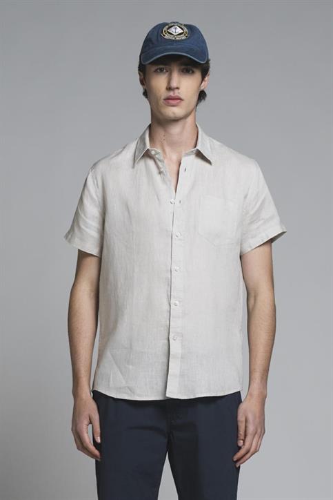 ITALIAN COLLAR S/S 100% LINEN F/D ECRU
