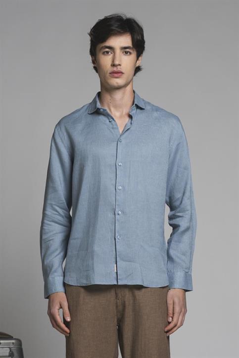 FRENCH COLLAR L/S SLIM 100% LINEN F/D BLEACH