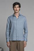 FRENCH COLLAR L/S SLIM 100% LINEN F/D BLEACH