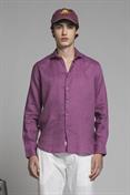 FRENCH COLLAR L/S SLIM 100% LINEN F/D DK.ONION