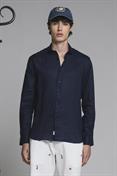 FRENCH COLLAR L/S SLIM 100% LINEN F/D NAVY