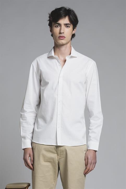 FRENCH COLLAR L/S SLIM 100% LINEN F/D WHITE