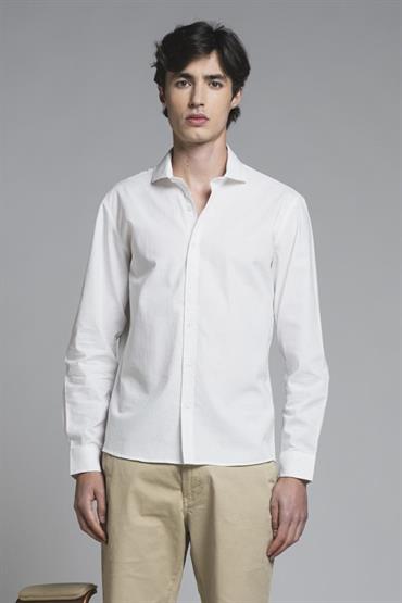 FRENCH COLLAR L/S SLIM 100% LINEN F/D WHITE