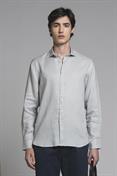 FRENCH COLLAR L/S SLIM 100% LINEN F/D LT.GREY
