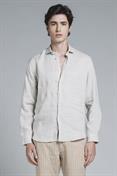 FRENCH COLLAR L/S SLIM 100% LINEN F/D ECRU