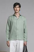 FRENCH COLLAR L/S SLIM 100% LINEN F/D ACQUA