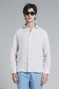 FRENCH COLLAR L/S SLIM 100% LINEN F/D PINK