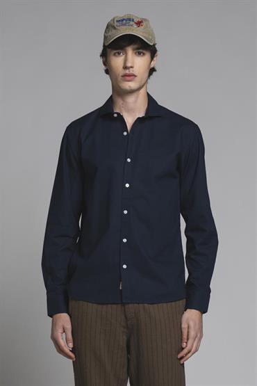 FRENCH COLLAR L/S MIXED LINEN S.WASH F/D NAVY