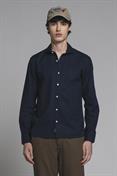 FRENCH COLLAR L/S MIXED LINEN S.WASH F/D NAVY
