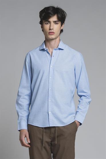 FRENCH COLLAR L/S MIXED LINEN S.WASH F/D SKY