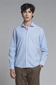 FRENCH COLLAR L/S MIXED LINEN S.WASH F/D SKY