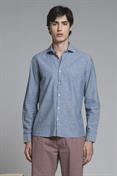 FRENCH COLLAR L/S MIXED LINEN S.WASH F/D LT.BLUE