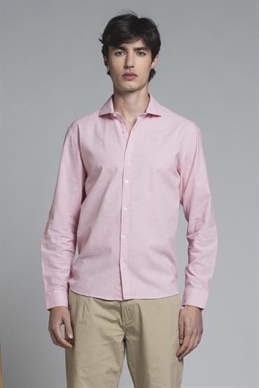 FRENCH COLLAR L/S MIXED LINEN S.WASH F/D PINK