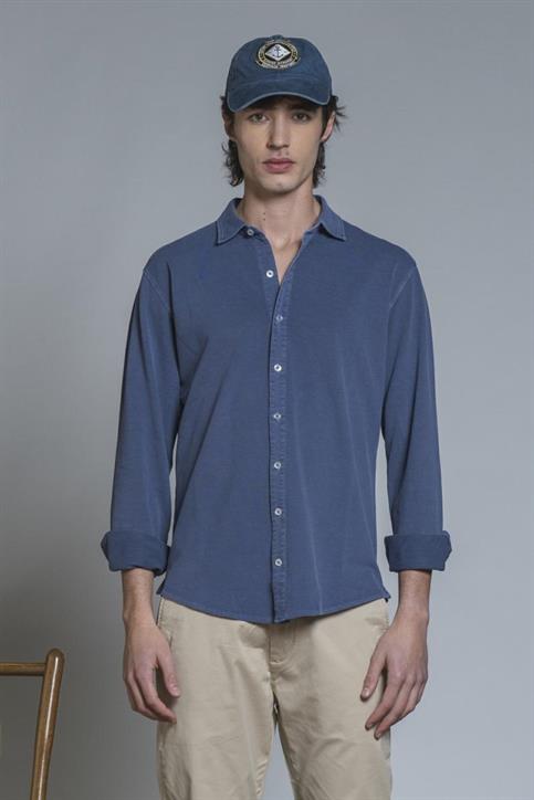 FRENCH COLLAR L/S COMF.OXFORD PIQUET G/D DENIM