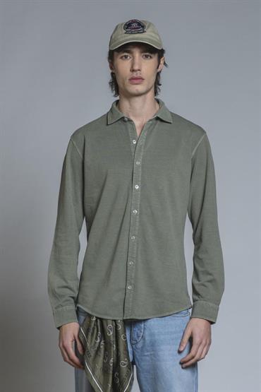 FRENCH COLLAR L/S COMF.OXFORD PIQUET G/D LT.GREEN