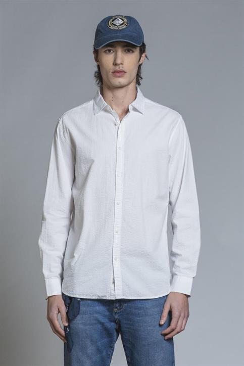 FRENCH COLLAR L/S REG.SOFT SEERSUCKER F/D WHITE
