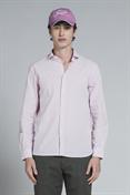 FRENCH COLLAR L/S SLIM LINEN/COTTON Y/D PINK STRIPE