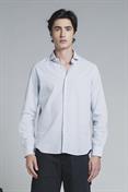 FRENCH COLLAR L/S SLIM LINEN/COTTON Y/D SKY STRIPE