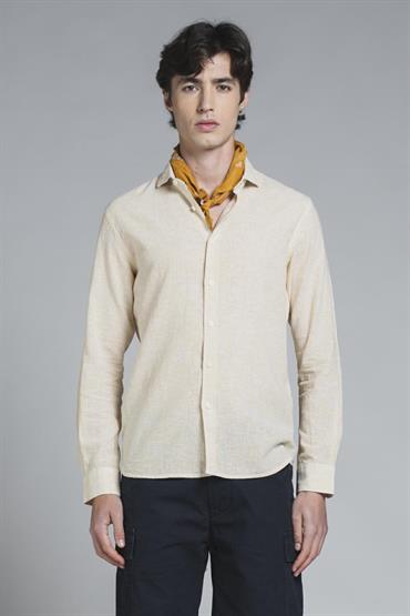 FRENCH COLLAR L/S SLIM LINEN/COTTON Y/D YELLOW STRIPE