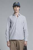 FRENCH COLLAR L/S SLIM LINEN/COTTON Y/D NAVY STRIPE