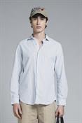 FRENCH COLLAR L/S SLIM LINEN/COTTON Y/D SKY STRIPE