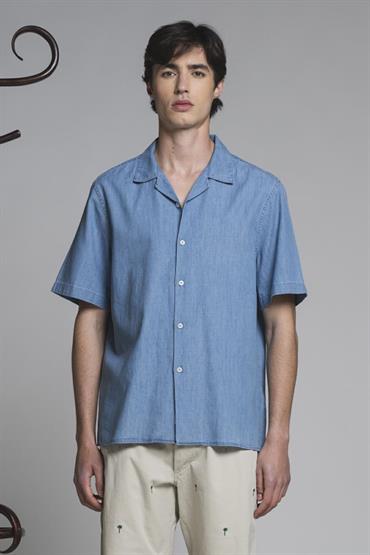 BOWLING SHIRT S/S COMF.DENIM SLUB G/W LT.BLUE