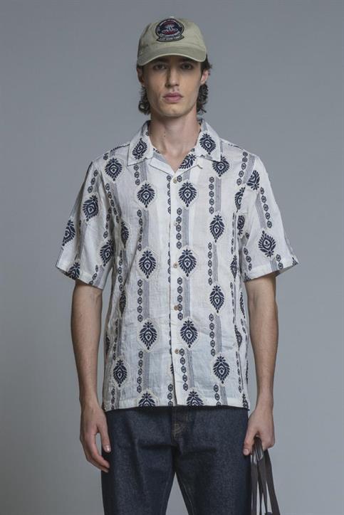 BOWLING SHIRT S/S COMF.CTN/LIN S.WASH OFF WHITE