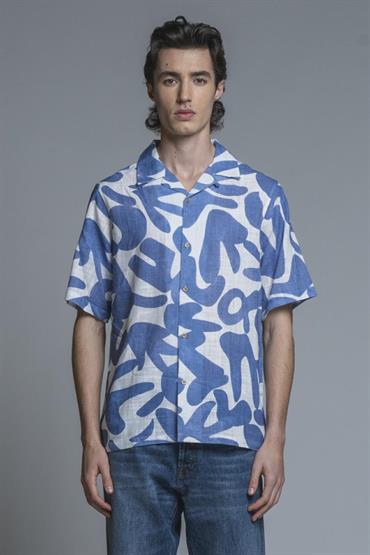 BOWLING SHIRT S/S COMF.100% CTN S.WASH ROYAL