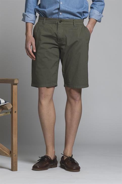 CHINO SHORT COMF.PENCES POPELINE STRETCH G/D MIL.GREEN