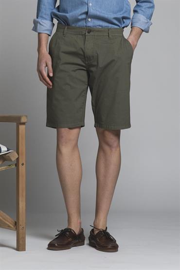 CHINO SHORT COMF.PENCES POPELINE STRETCH G/D MIL.GREEN