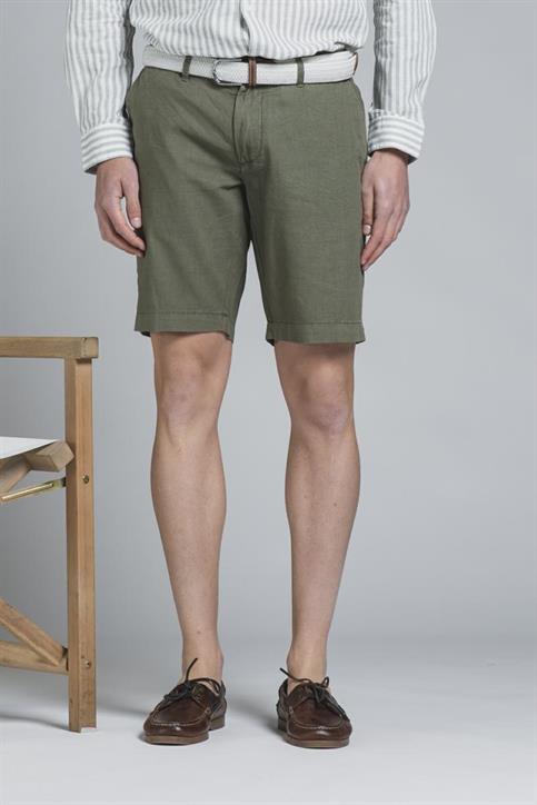 CHINO SHORT COMF.MIXED LINEN G/D ARMY GREEN