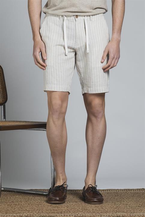 CHINO SHORT COMF.MIXED LINEN Y/D DESERT STRIPE