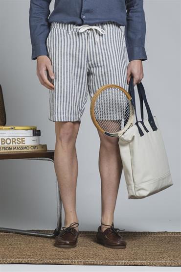 CHINO SHORT COMF.MIXED LINEN Y/D NAVY STRIPE