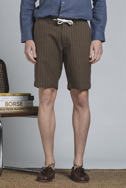 CHINO SHORT COMF.MIXED LINEN Y/D MUD STRIPE