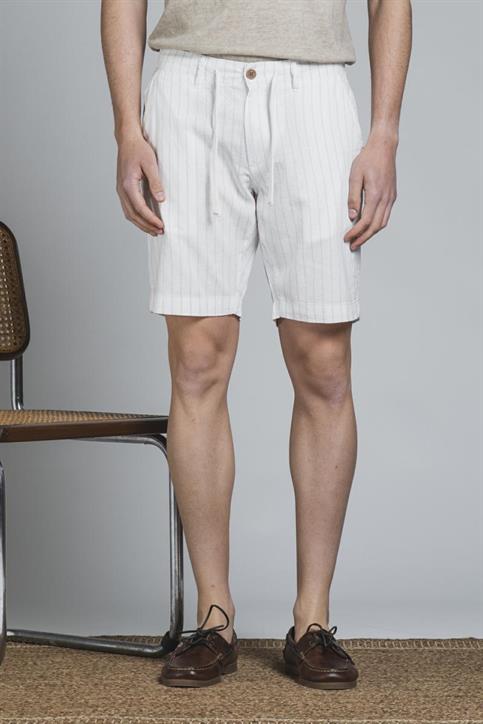 CHINO SHORT COMF.MIXED LINEN Y/D WHITE STRIPE